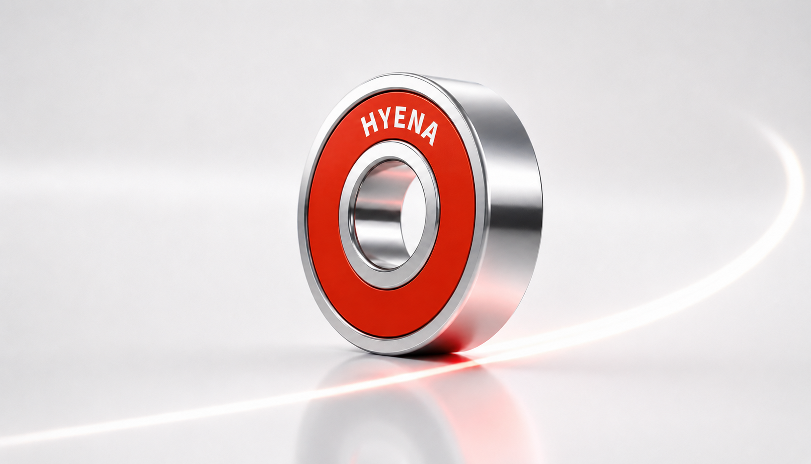 HYENA B style red seal skateboard bearing with a soft light trail