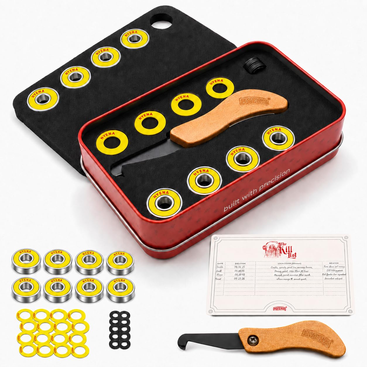 HYENA red battle box with 8 speed rubber seal bearings and Yellow Rubber Seals-removal tool